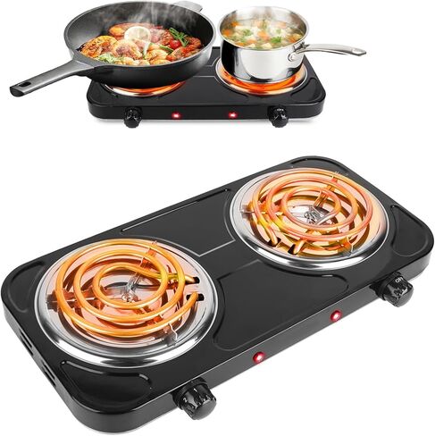 2000W Electric Hot Plate,Portable Electric Stove Countertop Double Coil Burners W/Dual Control&5 Level Temperature Control, Easy to Clean,Lightweight Cast Iron Countertop Stove for Home Camp RV 110V in Kuwait