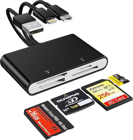 Memory Stick Pro Duo Adapter, 4 in 1 USB A/USB C/Lightning to SD/MS/Micro SD/XD Picture Card Reader for Camera Adapter Trail Game Camera Viewer for iPhone iPad MacBook, SD Card Reader for iPhone in Saudi Arabia