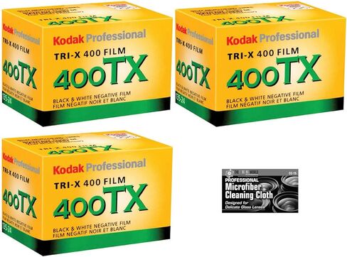 Kodak Professional Tri-X TX 400 Black and White Negative Film (35mm Roll Film, 24 Exposures) - 3-Pack with Cleaning Cloth in Saudi Arabia