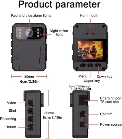 كاميرا CD03 Ultra HD 4K يتم ارتداؤها على الجسم، شاشة 2.0 بوصة HD IPS، زاوية واسعة 120 درجة، تصميم منبه بنقرة واحدة، كاميرا محمولة in Kuwait