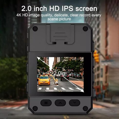 كاميرا CD03 Ultra HD 4K يتم ارتداؤها على الجسم، شاشة 2.0 بوصة HD IPS، زاوية واسعة 120 درجة، تصميم منبه بنقرة واحدة، كاميرا محمولة in Kuwait