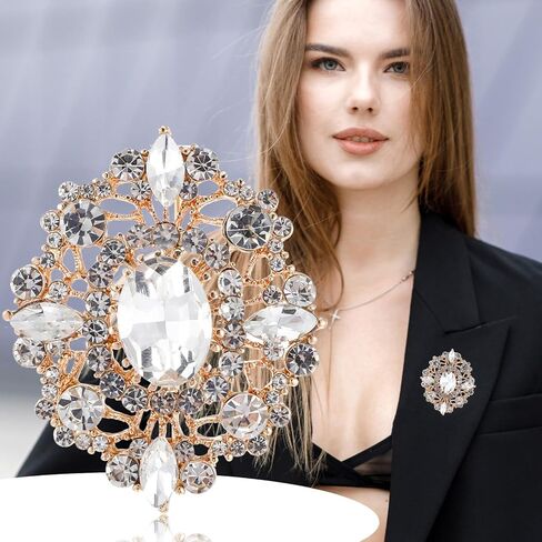 Vintage Crystal Brooch, Silver Crystal Brooch Pin for Women Elegant Clear Wedding Bridal Corsage Alloy Accessory for Dress Coat Scarf Sweater in Saudi Arabia