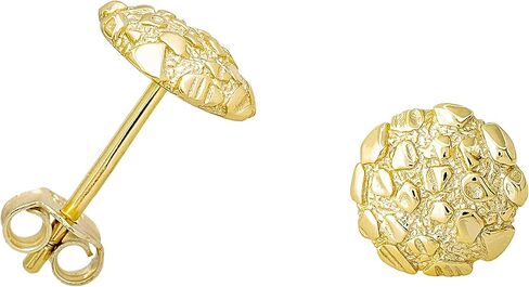 Nugget Stud Earrings - Yellow Gold Plated Sterling Silver Textured Chunky Studs - Hypoallergenic Minimalist Earrings for Men-Women in Saudi Arabia