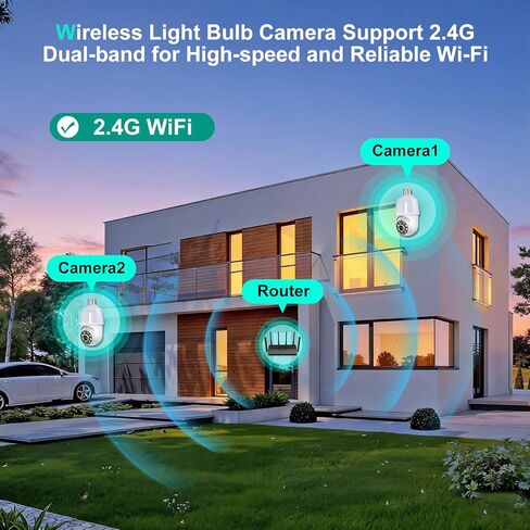 كاميرا أمان بمصباح كهربائي 52 هرتز 2K، كاميرات أمان بمصباح إضاءة واي فاي 2.4 جيجا هرتز لاسلكية في الهواء الطلق في الأماكن المغلقة، محادثة ثنائية الاتجاه، اكتشاف الإنسان، رؤية ليلية ملونة، كاميرا أمان بمقبس إضاءة تعمل مع Alexa in Kuwait