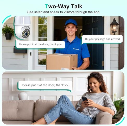 كاميرا أمان بمصباح كهربائي 52 هرتز 2K، كاميرات أمان بمصباح إضاءة واي فاي 2.4 جيجا هرتز لاسلكية في الهواء الطلق في الأماكن المغلقة، محادثة ثنائية الاتجاه، اكتشاف الإنسان، رؤية ليلية ملونة، كاميرا أمان بمقبس إضاءة تعمل مع Alexa in Kuwait