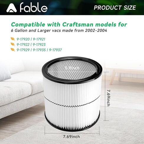 فلتر خرطوشة مكنسة FABLE 17884 متوافق مع Craftsman 9-17884 17935 17937 17920 قطعة استبدال shopvac تناسب 6 جالون ومكانس جافة رطبة أكبر (17884 1pack) in Saudi Arabia