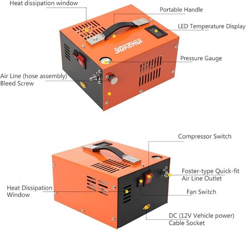 ضاغط هواء PCP، 4500 رطل لكل بوصة مربعة، ضاغط PCP فاصل الزيت والماء المحمول، 12 فولت تيار مستمر/110 فولت تيار متردد، ضاغط مسدس هواء PCP، محول QF، مروحة مدمجة، مناسب لكرة الطلاء، بندقية الهواء، زجاجة غوص بالهواء المفتوح in Kuwait