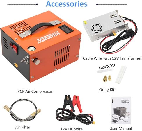 ضاغط هواء PCP، 4500 رطل لكل بوصة مربعة، ضاغط PCP فاصل الزيت والماء المحمول، 12 فولت تيار مستمر/110 فولت تيار متردد، ضاغط مسدس هواء PCP، محول QF، مروحة مدمجة، مناسب لكرة الطلاء، بندقية الهواء، زجاجة غوص بالهواء المفتوح in Kuwait