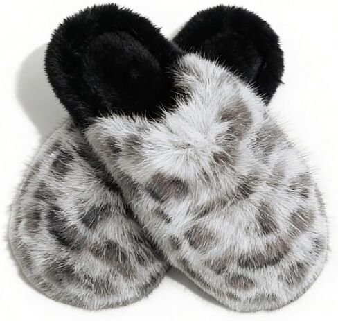 Fuzzy Leopard Print Slippers - Cozy House Shoes for Women, Soft Plush Indoor/Outdoor Winter Slides, Comfortable Non-Slip Warm Home Shoes, Trendy Animal Print Fashion in Saudi Arabia