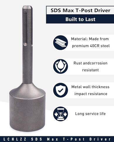 SDS Max Shank T Post Driver, 2 Inch Diameter Head for Driver T Posts, Heavy Duty Ground Rod Driver for Fence, Steel, Concrete, Compatible with SDS-Max Hammer Drills and Demolition Hammers, Save Time in Saudi Arabia