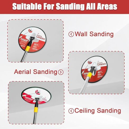 ماكينة صنفرة الحوائط الجافة مقاس 9 بوصات، ماكينة صنفرة ذات قطب دائري نصف قطري مع 25 قرص سنفرة، عمود تمديد + 25 قطعة من أوراق الصنفرة، خمسة نماذج من الحبيبات 80,100,120,180,240 لصنفرة الجدران ومصقولة (أحمر) in Kuwait