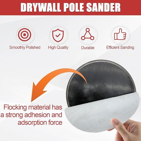 ماكينة صنفرة الحوائط الجافة مقاس 9 بوصات، ماكينة صنفرة ذات قطب دائري نصف قطري مع 25 قرص سنفرة، عمود تمديد + 25 قطعة من أوراق الصنفرة، خمسة نماذج من الحبيبات 80,100,120,180,240 لصنفرة الجدران ومصقولة (أحمر) in Kuwait