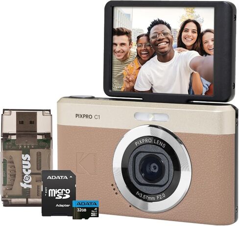 KODAK PIXPRO C1 13MP, 1080p Digital Camera (Black) Bundle with 32GB MicroSD Card and Card Reader (3-Items) in Saudi Arabia
