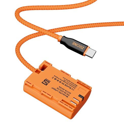 ZGCINE PD-LPE6P USB-C PD to LPE6P Dummy Battery Cable for Canon R5 II, R6, R5 C,5D Mark II-IV,7D,80D,90D,XC10/15 | 60cm Length, Braided Wire | No Pop-Up in Saudi Arabia