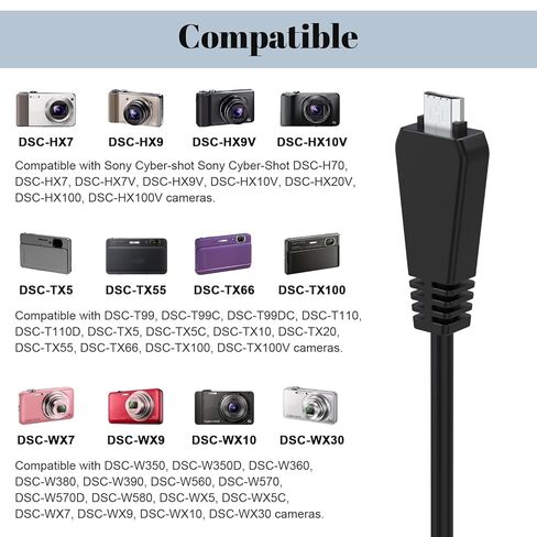 كابل USB Zosvoses VMC-MD3 متوافق مع كاميرا Sony Cyber-Shot DSC-W350 W360 W380 W390 W560 W570 WX7 WX9 WX30 H70 TX100 TX66 الرقمية، 4.9 قدم in Kuwait