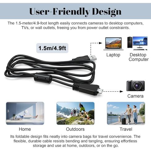كابل USB Zosvoses VMC-MD3 متوافق مع كاميرا Sony Cyber-Shot DSC-W350 W360 W380 W390 W560 W570 WX7 WX9 WX30 H70 TX100 TX66 الرقمية، 4.9 قدم in Kuwait