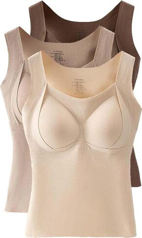3PCS Thermal Tank Top Women Welfaries Women's Thermal Tank Tops with Built-in Bra Thermal Bra Underwear in Saudi Arabia
