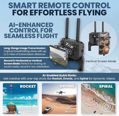 طائرات بدون طيار EZ Pro مزودة بكاميرا للبالغين بدقة 4K، وتجنب العوائق، وإرجاع تلقائي لنظام تحديد المواقع العالمي (GPS)، ومحور ثلاثي المحاور، ووضع Follow Me، ووقت طيران طويل، ومعرف التحكم عن بعد FAA in Kuwait