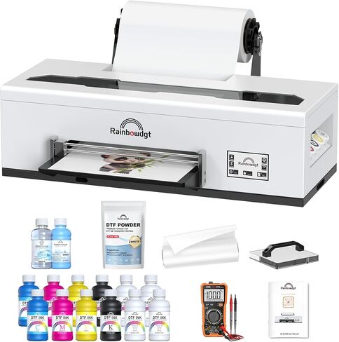 طابعة RAINBOWDGT R1390 DTF، آلة طابعة A3 DTF مع كمبيوتر محمول وحزمة فرن، آلة طابعة DTF مقاس 13 بوصة، نقل الحرارة المباشر إلى الفيلم، حزمة طابعة DTF للملابس الداكنة والخفيفة DIY in Saudi Arabia