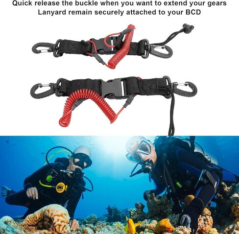 Scuba Diving Lanyard Stainless Steel Coiled Quick Release Buckle for Camera Light Red Diving Underwater Photography Mountaineering in Saudi Arabia