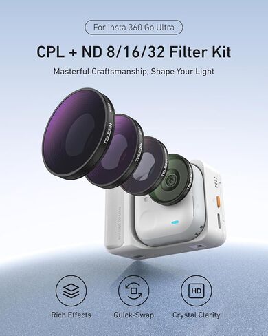 طقم فلتر TELESIN لمرشحات Insta 360 Go Ultra - CPL + ND 8/ND16/ND32 | التعرض المتوازن | مكافحة انعكاس | زجاج مطلي متعدد الطبقات | انتقال عالية | هيكل من الألومنيوم | مع صندوق تخزين in Kuwait