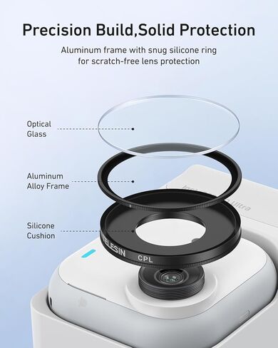 طقم فلتر TELESIN لمرشحات Insta 360 Go Ultra - CPL + ND 8/ND16/ND32 | التعرض المتوازن | مكافحة انعكاس | زجاج مطلي متعدد الطبقات | انتقال عالية | هيكل من الألومنيوم | مع صندوق تخزين in Kuwait