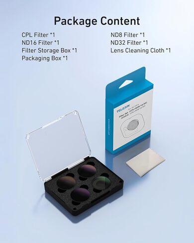 طقم فلتر TELESIN لمرشحات Insta 360 Go Ultra - CPL + ND 8/ND16/ND32 | التعرض المتوازن | مكافحة انعكاس | زجاج مطلي متعدد الطبقات | انتقال عالية | هيكل من الألومنيوم | مع صندوق تخزين in Kuwait