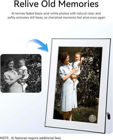 إطار AI Magic Frame، إطار صورة رقمي مقاس 10.1 بوصة مع حركة صور AI، إطار صور WiFi عالي الدقة 1080 بكسل يعمل باللمس، صور قديمة حية، تخزين سحابي غير محدود ومجاني، هدية من القلب للعائلة والأحباء in Kuwait