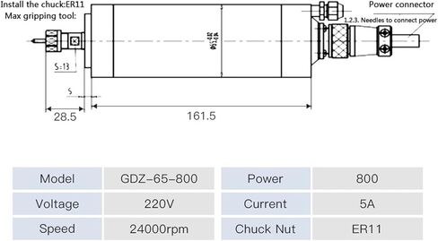 800W CNC spindle motor 220V 5A water-cooled GDZ-65-800 ER11 24000rpm in Saudi Arabia