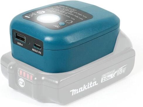 محول بطارية متوافق مع بطارية ماكيتا 14-18 فولت، محول مصدر طاقة البطارية مع منافذ USB-C وUSB-A لـ BL1830B BL1850B BL1850B BL1840B BL1820B، مصباح يدوي LED بقدرة 2 وات in Kuwait