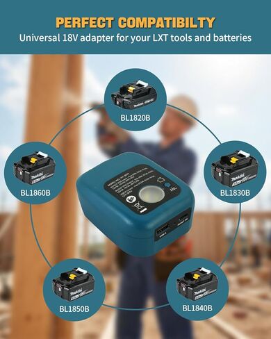 محول بطارية متوافق مع بطارية ماكيتا 14-18 فولت، محول مصدر طاقة البطارية مع منافذ USB-C وUSB-A لـ BL1830B BL1850B BL1850B BL1840B BL1820B، مصباح يدوي LED بقدرة 2 وات in Kuwait