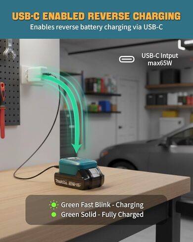 محول بطارية متوافق مع بطارية ماكيتا 14-18 فولت، محول مصدر طاقة البطارية مع منافذ USB-C وUSB-A لـ BL1830B BL1850B BL1850B BL1840B BL1820B، مصباح يدوي LED بقدرة 2 وات in Kuwait