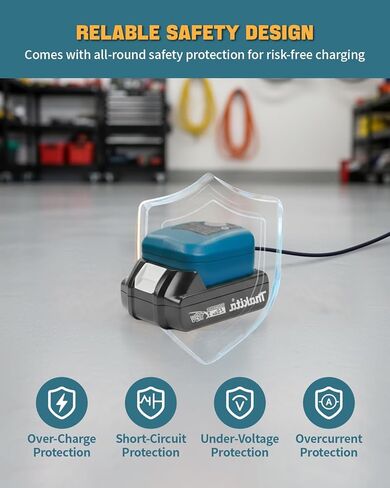 محول بطارية متوافق مع بطارية ماكيتا 14-18 فولت، محول مصدر طاقة البطارية مع منافذ USB-C وUSB-A لـ BL1830B BL1850B BL1850B BL1840B BL1820B، مصباح يدوي LED بقدرة 2 وات in Kuwait