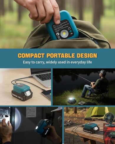 محول بطارية متوافق مع بطارية ماكيتا 14-18 فولت، محول مصدر طاقة البطارية مع منافذ USB-C وUSB-A لـ BL1830B BL1850B BL1850B BL1840B BL1820B، مصباح يدوي LED بقدرة 2 وات in Kuwait