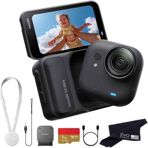 حزمة Insta360 GO Ultra القياسية باللون الأسود الداكن مع بطاقة سعة 256 جيجابايت - كاميرا 4K صغيرة الحجم بدون استخدام اليدين، خفيفة الوزن، متميزة في الإضاءة المنخفضة، يمكن تركيبها في أي مكان، تثبيت FlowState، عمر البطارية 200 دقيقة in Saudi Arabia