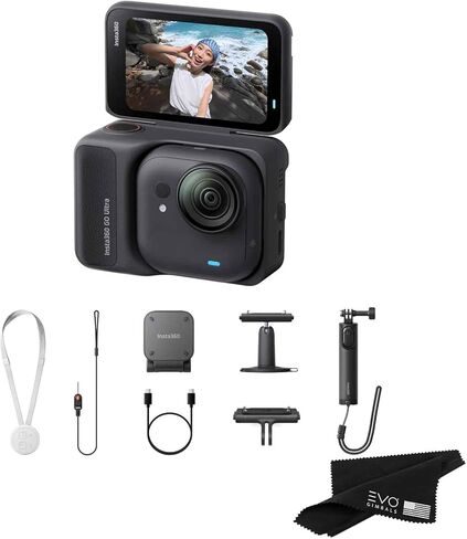 حزمة Insta360 GO Ultra القياسية باللون الأسود الداكن مع بطاقة سعة 256 جيجابايت - كاميرا 4K صغيرة الحجم بدون استخدام اليدين، خفيفة الوزن، متميزة في الإضاءة المنخفضة، يمكن تركيبها في أي مكان، تثبيت FlowState، عمر البطارية 200 دقيقة in Saudi Arabia