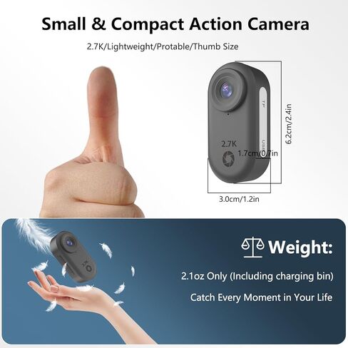 2.7K Mini Body Camera 64GB, Image Stabilization Wearable Action Body Cam, Thumb Hands Free Recording Bodycam with Magnetic Lanyard, Premium Portable Camcorder for Work/Travel/Pet Walking (Black) in Saudi Arabia
