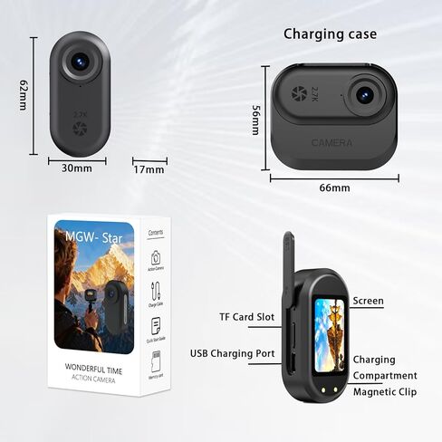 2.7K Mini Body Camera 64GB, Image Stabilization Wearable Action Body Cam, Thumb Hands Free Recording Bodycam with Magnetic Lanyard, Premium Portable Camcorder for Work/Travel/Pet Walking (Black) in Saudi Arabia