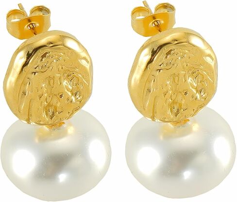 Gold Pearl Flower Statement Earrings for Women – 18K Gold Plated Chunky Floral Pearl Drop Dangle Earrings Elegant Sculptural Trendy Jewelry Gifts in Saudi Arabia