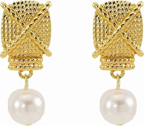 Gold Pearl Flower Statement Earrings for Women – 18K Gold Plated Chunky Floral Pearl Drop Dangle Earrings Elegant Sculptural Trendy Jewelry Gifts in Saudi Arabia