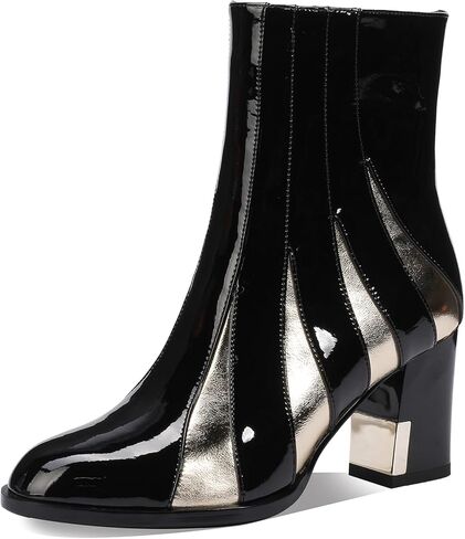 TDD Western Gladiator Boots For Women Winter Ankle Extra Wide Calf Booties Botas Para Mujer Chelsea Leather Chunky Block Dress Combat Warm Lined Cowboy Cowgirl Ladies High Heels in Kuwait