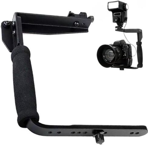 L-Shaped Handheld Camera Flashlight Bracket, Hot Shoe Camera Cage Rig, with 1/4 Tripod Screw Handheld Stabilizer, Adjustable Arm & Roll Bar for Sony for Nikon for Canon for Fujifilm DSLR Cameras in Saudi Arabia