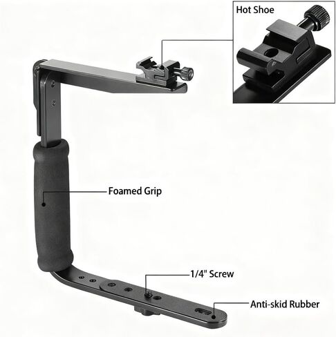 L-Shaped Handheld Camera Flashlight Bracket, Hot Shoe Camera Cage Rig, with 1/4 Tripod Screw Handheld Stabilizer, Adjustable Arm & Roll Bar for Sony for Nikon for Canon for Fujifilm DSLR Cameras in Saudi Arabia