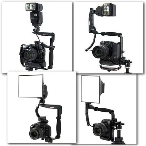 L-Shaped Handheld Camera Flashlight Bracket, Hot Shoe Camera Cage Rig, with 1/4 Tripod Screw Handheld Stabilizer, Adjustable Arm & Roll Bar for Sony for Nikon for Canon for Fujifilm DSLR Cameras in Saudi Arabia