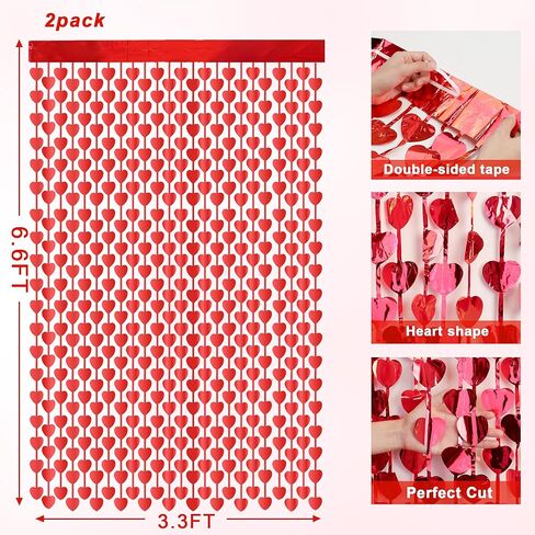 Valentines Party Decor 2 Pack 3.3 x 6.6 FT Red Heart Foil Fringe Curtains Valentine's Photo Backdrop Streamer for Valentines Day Decor Galentines Day Decor Wedding Birthday Party Decorations Supplies in Saudi Arabia