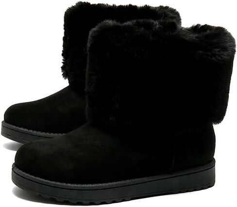 WALK AGAIN Women's Ankle Boots with Faux Fur Collar, Platform Winter Snow Boots Cozy Suede Booties in Chestnut in Saudi Arabia