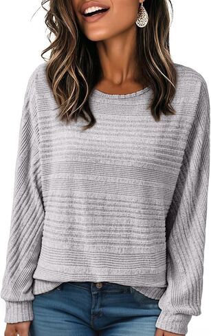 EVALESS Women's Soft Long Sleeve Blouses Crewneck Pullover Tops Business Casual Batwing Knitted Oversized Outfits 2025 in Saudi Arabia