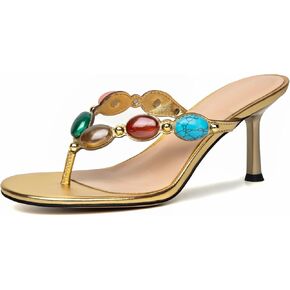 Jeweled Thong Heeld Sandals for Women Kitten Heel Round Open Toe Flip Flops Fashion Summer Beach Dress Sandals in Kuwait
