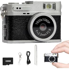 Mini Digital Camera, Retro Camera, 1080P Tiny Keychain Camera with 32GB Card, Small Nostalgia Pocket Video Recorder Photo for Travel Hiking Recording(White) in Kuwait