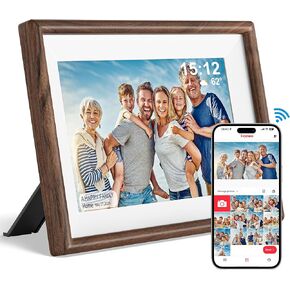 Frameo 10.1" Smart Digital Picture Frame with Walnut Moulding, 16:9 1280p HD IPS Touchscreen Display, 32GB Storage, MicroSD Slot, Plug-in Power, Easy Wireless Photo & Video Sharing, Idea in Kuwait